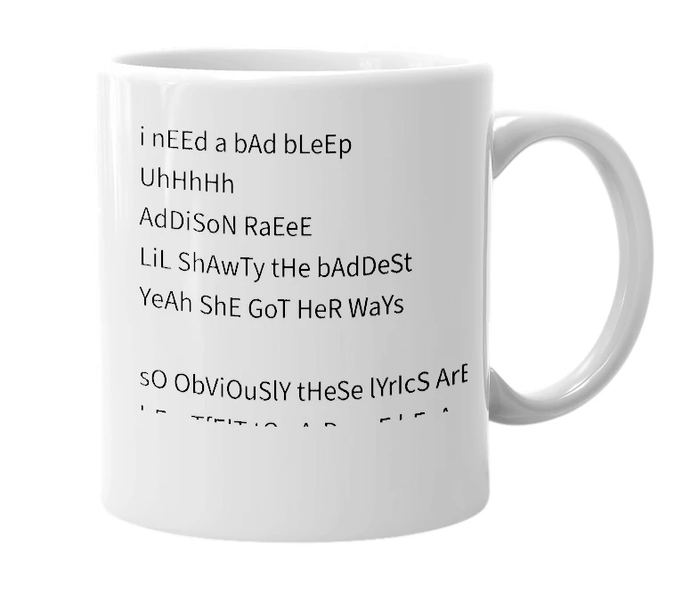 White mug with the definition of 'bAd bLeEp'