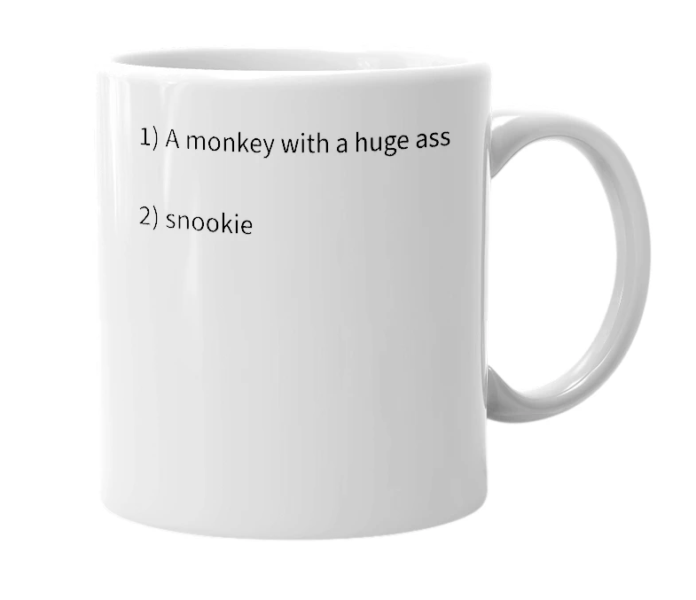 White mug with the definition of 'badonkamonkey'