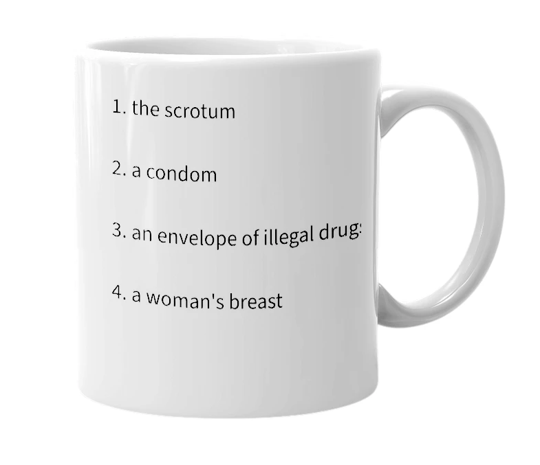 White mug with the definition of 'bag'