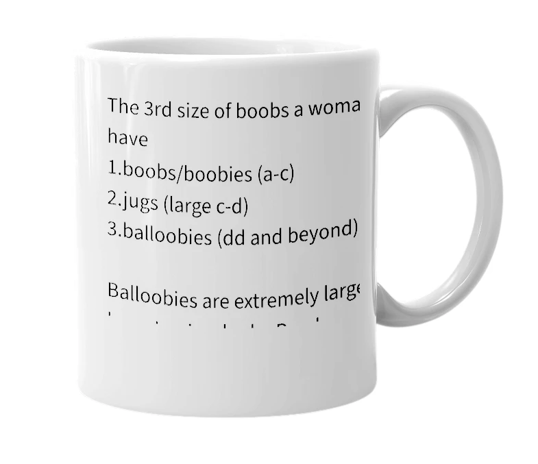 White mug with the definition of 'balloobies'
