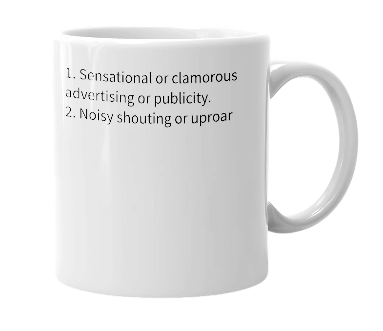 White mug with the definition of 'ballyhoo'