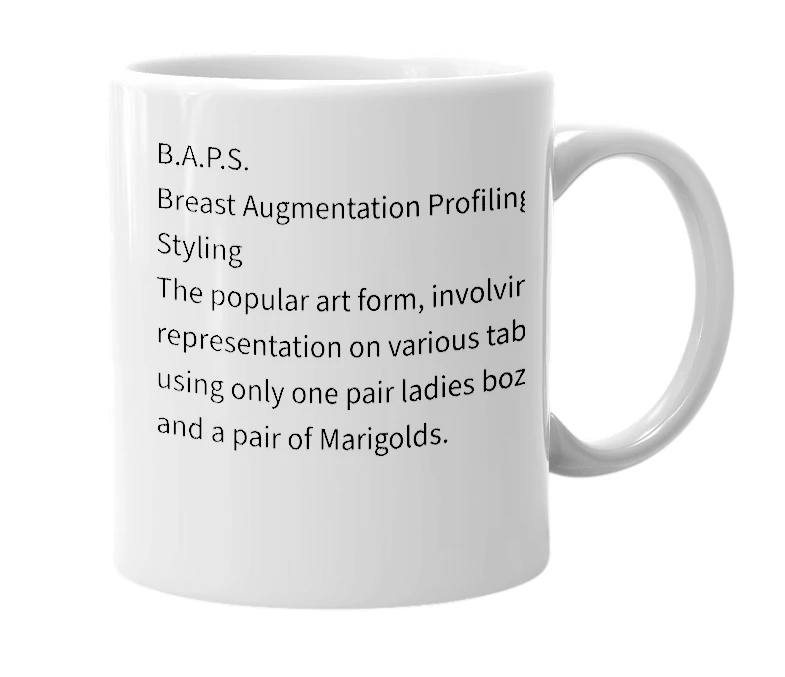 White mug with the definition of 'baps'