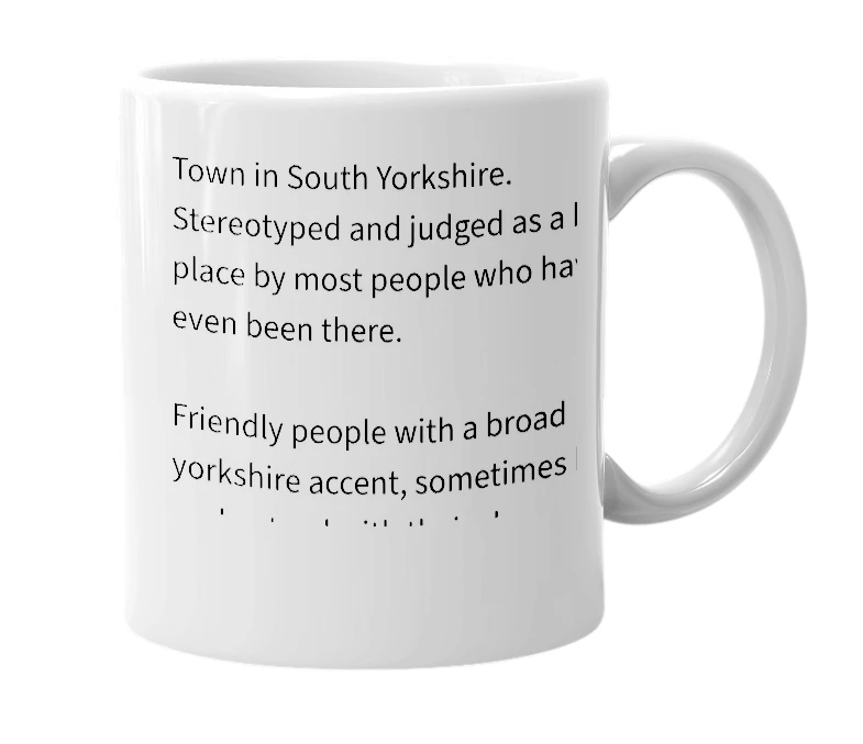 White mug with the definition of 'barnsley'