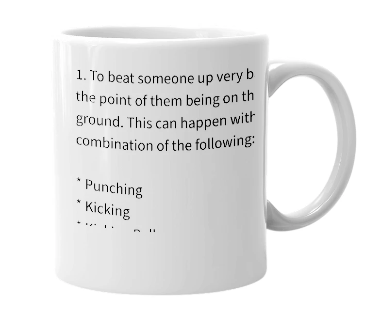 White mug with the definition of 'beatdown'