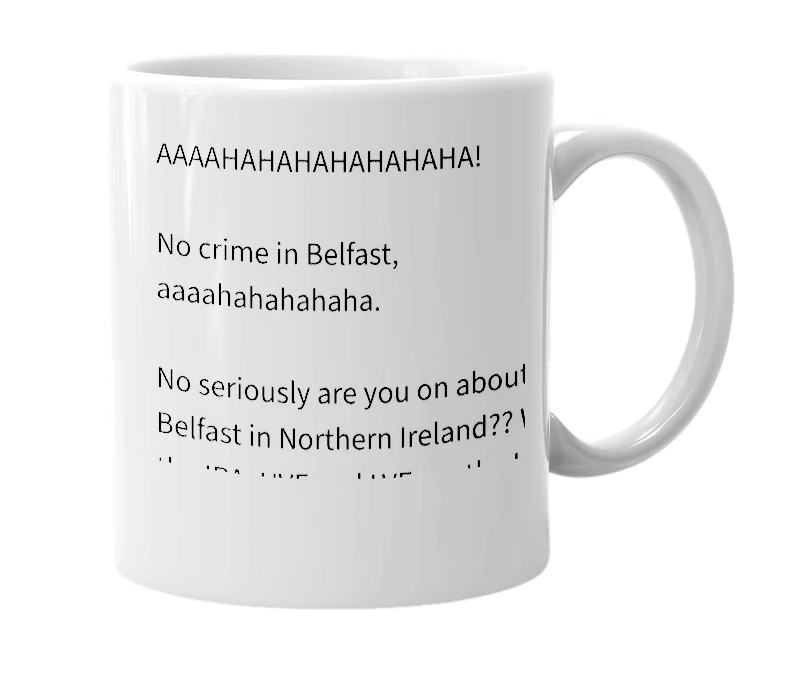 White mug with the definition of 'belfast'