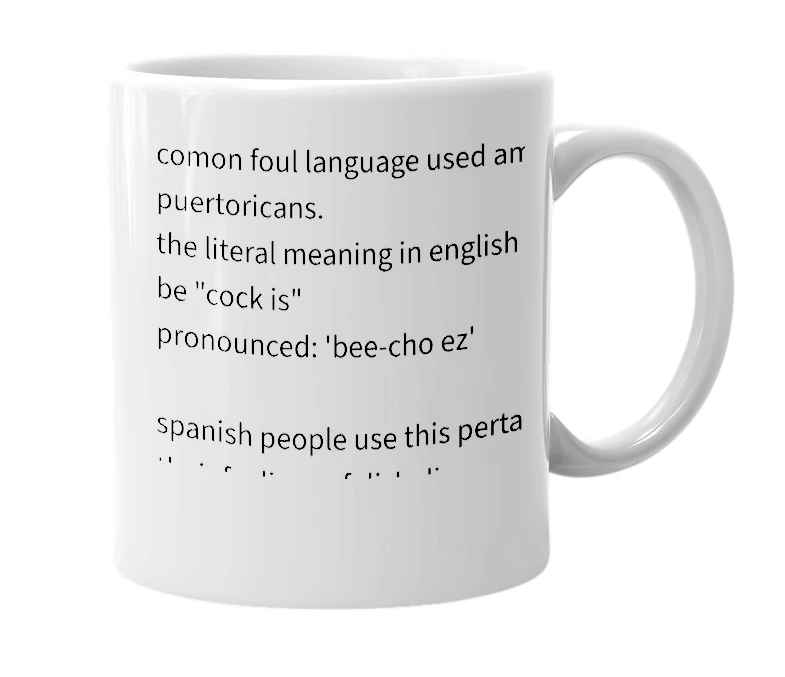 White mug with the definition of 'bicho es'