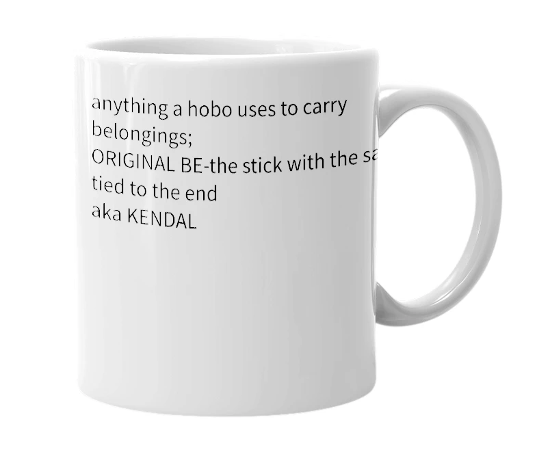 White mug with the definition of 'bindle'