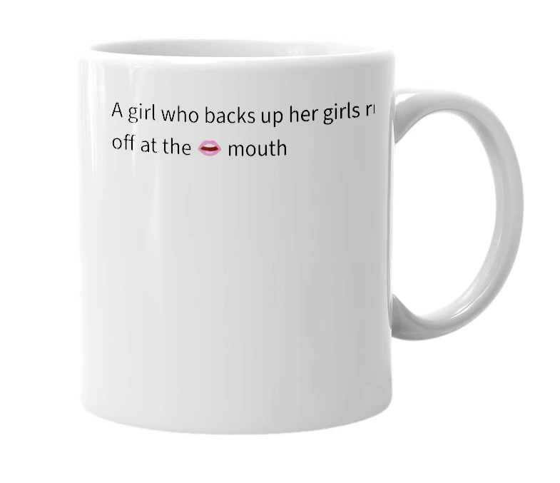 White mug with the definition of 'bitchhole-licker'
