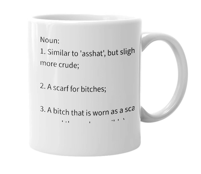White mug with the definition of 'bitchscarf'