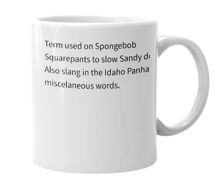 White mug with the definition of 'blargenfadibblenohich'