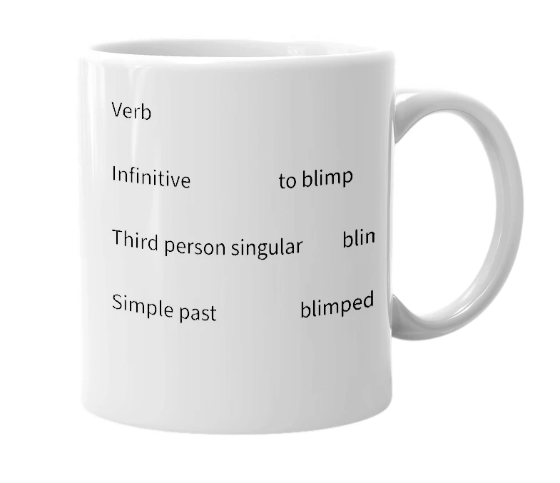 White mug with the definition of 'blimped'