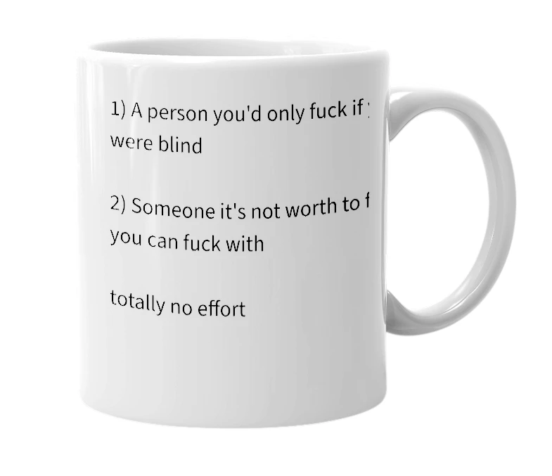 White mug with the definition of 'blind fuck'