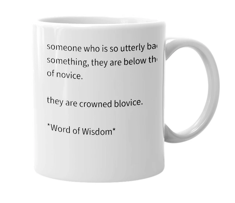 White mug with the definition of 'blovice'