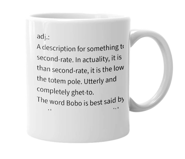 White mug with the definition of 'bobo'