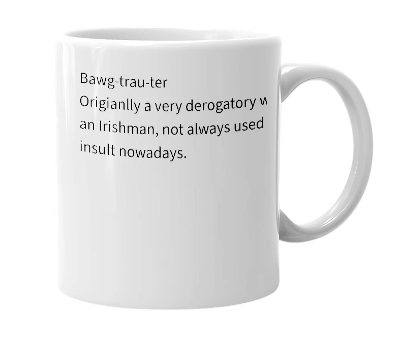 White mug with the definition of 'bogtrotter'