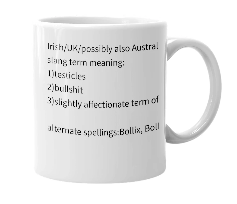 White mug with the definition of 'bollox'