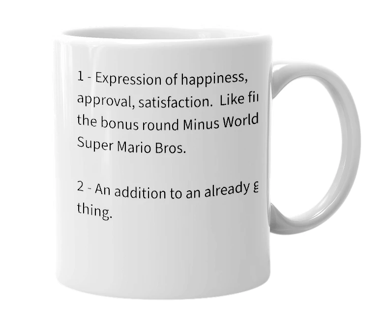 White mug with the definition of 'bonus round'