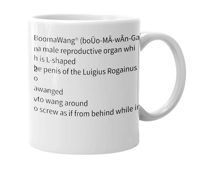 White mug with the definition of 'boomawang'