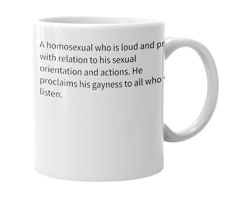 White mug with the definition of 'born-again faggot'