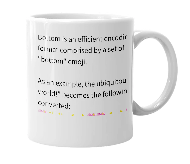 White mug with the definition of 'bottom'