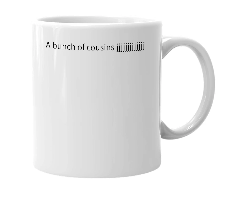 White mug with the definition of 'bousins'