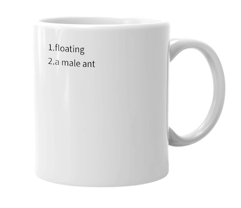 White mug with the definition of 'bouyant'