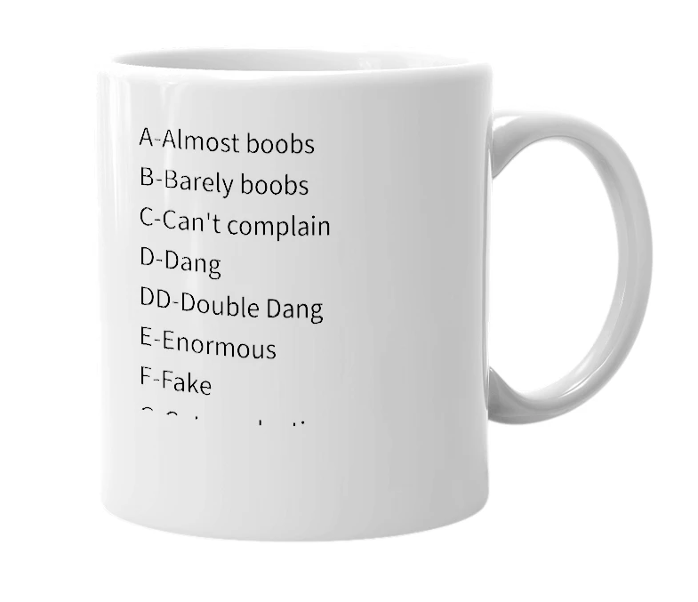 White mug with the definition of 'bra size'