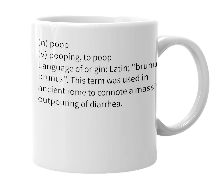 White mug with the definition of 'brown brown'