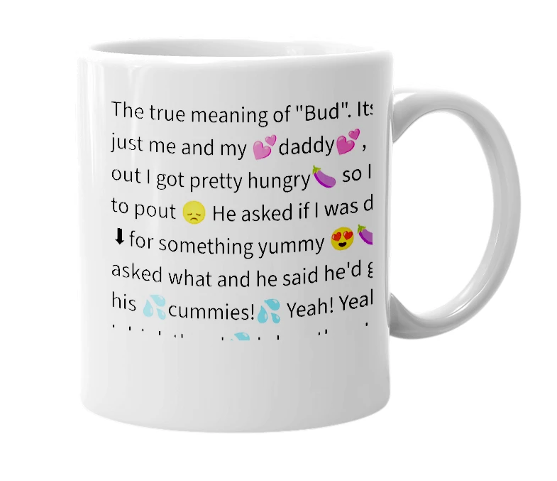 White mug with the definition of 'budingus'