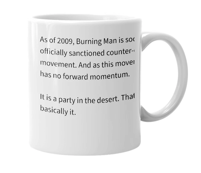White mug with the definition of 'burning man'