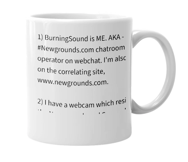 White mug with the definition of 'burningsound'