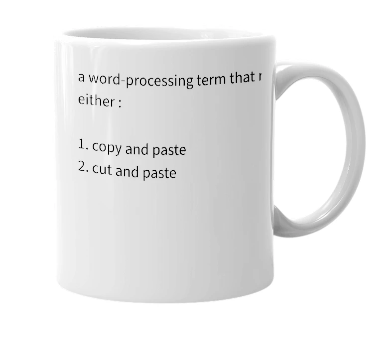 White mug with the definition of 'c & p'