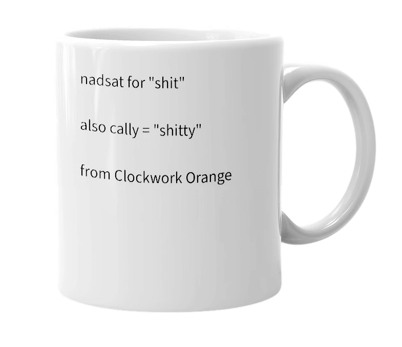 White mug with the definition of 'cal'