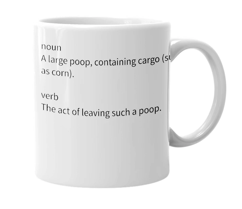 White mug with the definition of 'cargo shit'