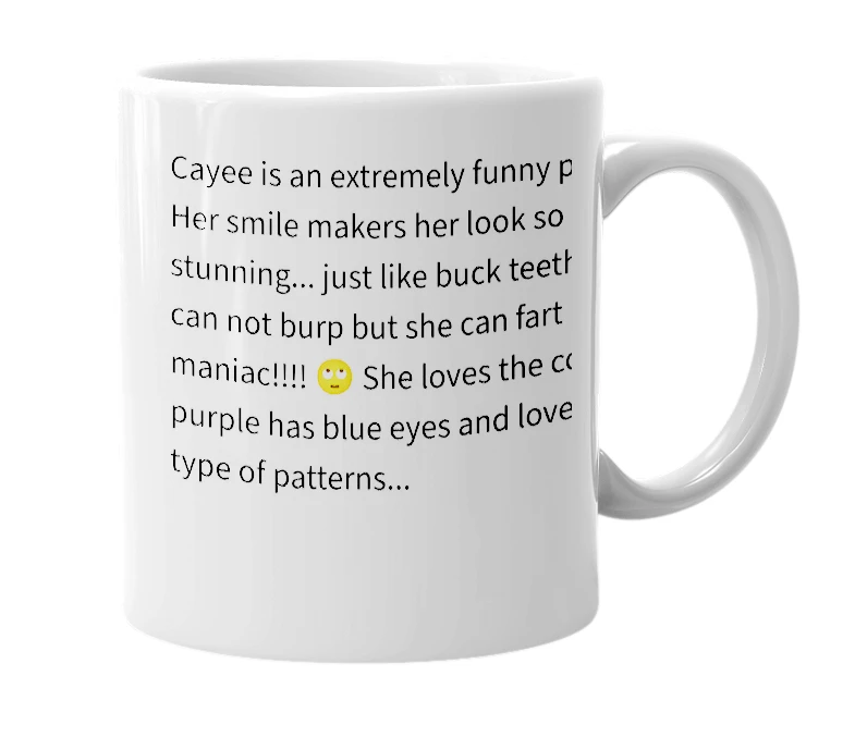 White mug with the definition of 'cayee'