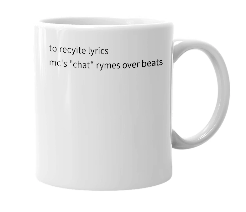 White mug with the definition of 'chat'