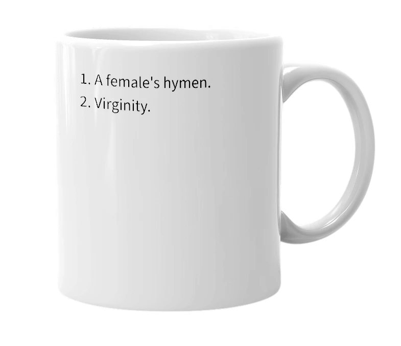 White mug with the definition of 'cherry'