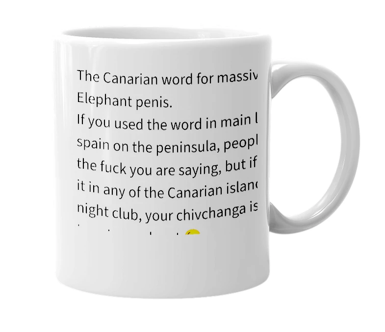 White mug with the definition of 'chivichanga'