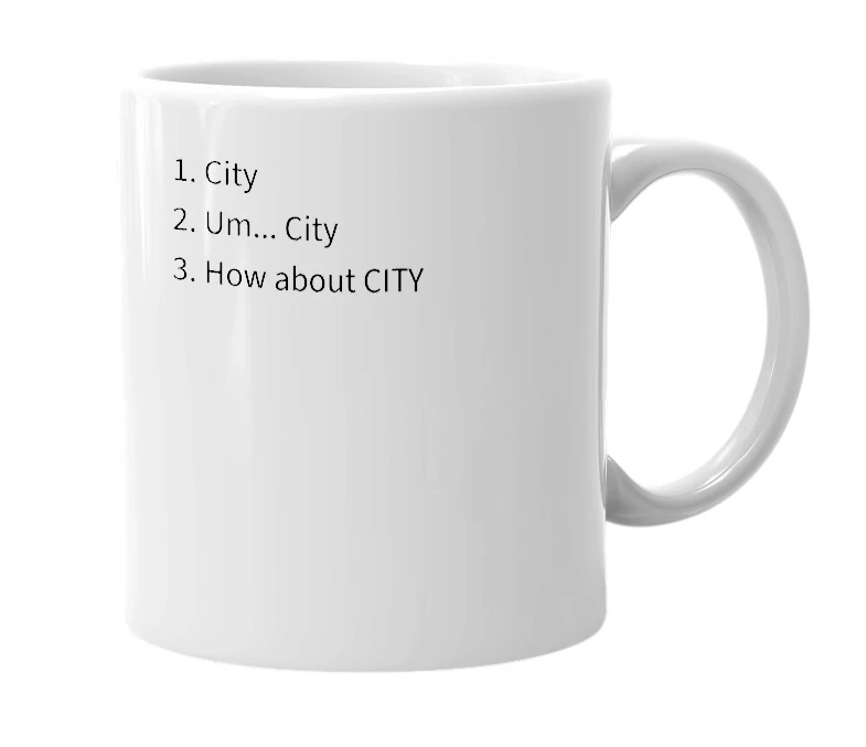 White mug with the definition of 'citi'