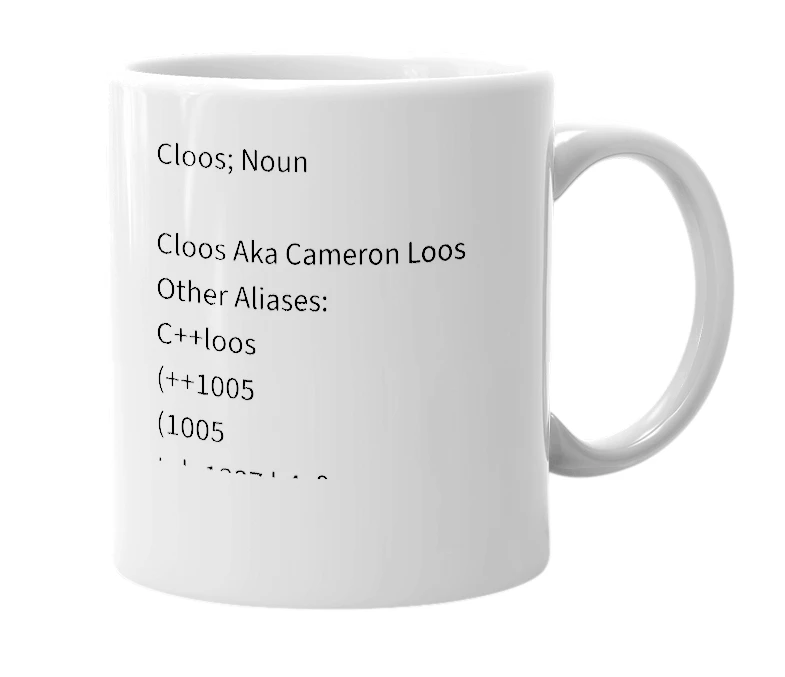 White mug with the definition of 'cloos'