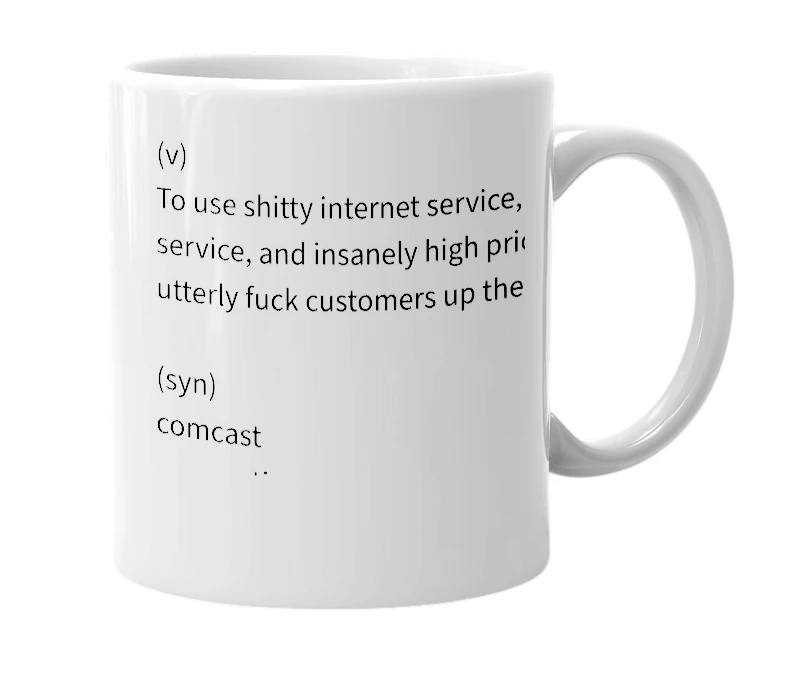 White mug with the definition of 'comfuck'