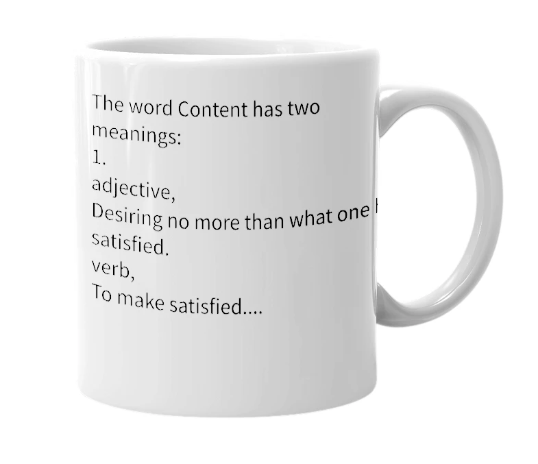 White mug with the definition of 'content'