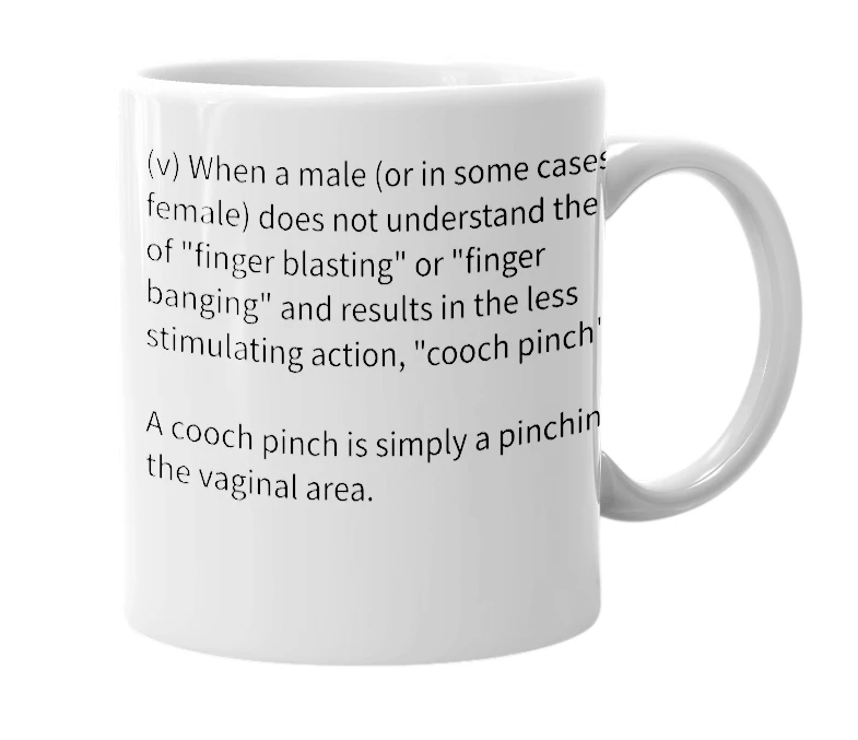 White mug with the definition of 'cooch pinch'