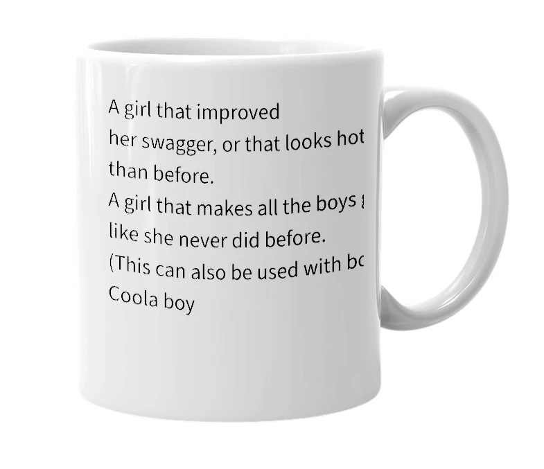 White mug with the definition of 'coola chick'