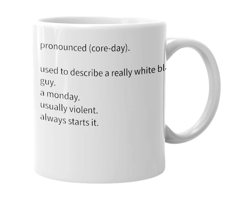 White mug with the definition of 'corda'