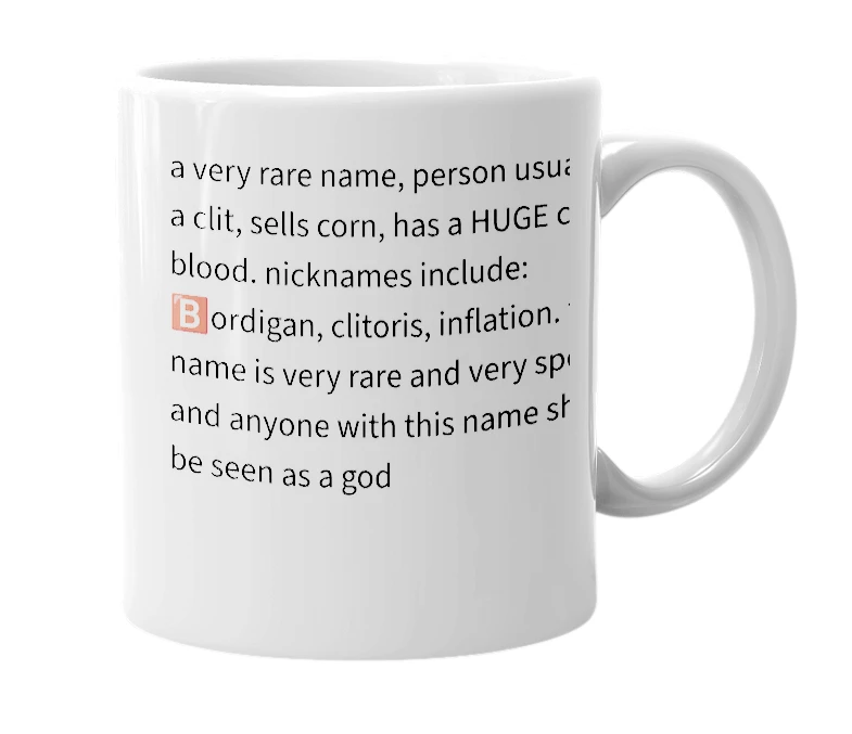 White mug with the definition of 'cordigan'