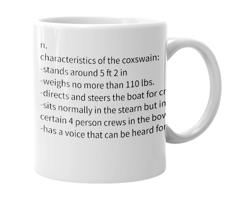 White mug with the definition of 'coxswain'