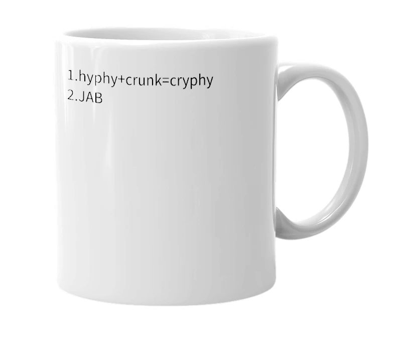 White mug with the definition of 'cryphy'