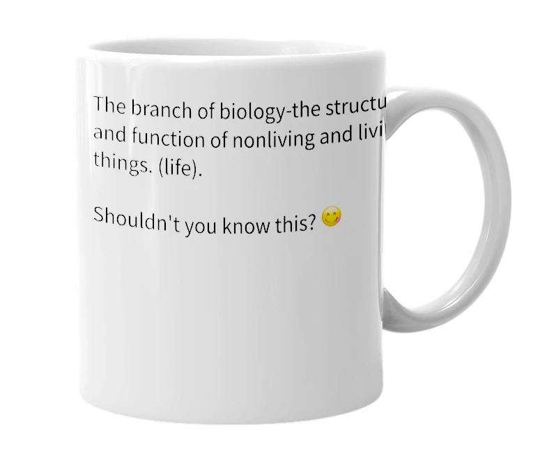 White mug with the definition of 'cytology'