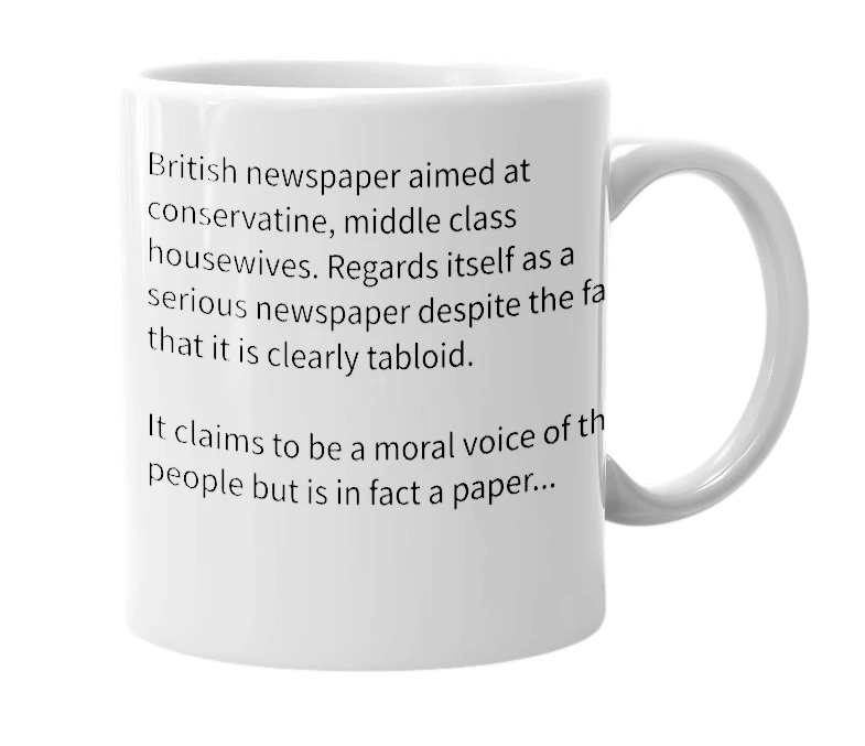 White mug with the definition of 'daily mail'